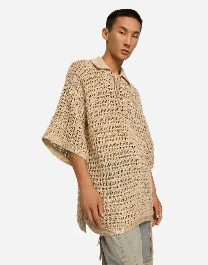 Dolce and Gabbana Sweaters And Cardigans Men Linen Poloshirt Beige Dolce and Gabbana Sweaters And Cardigans Men Linen Poloshirt Beige