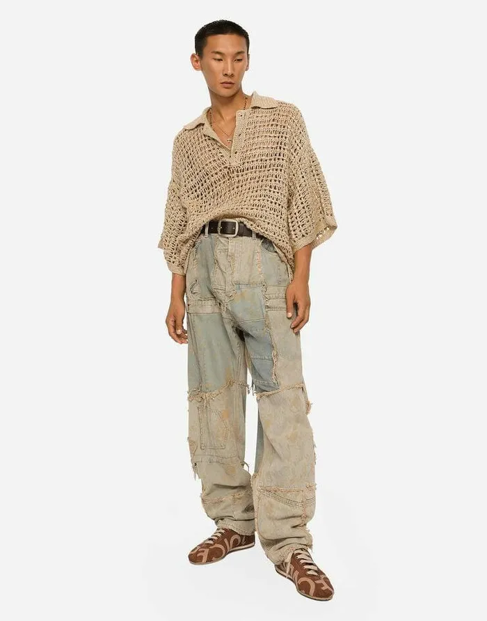 Dolce and Gabbana Sweaters And Cardigans Men Linen Poloshirt Beige Dolce and Gabbana Sweaters And Cardigans Men Linen Poloshirt Beige