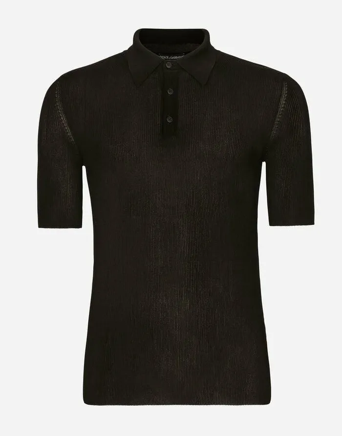 Dolce and Gabbana Sweaters And Cardigans Men Ribbed Viscose Poloshirt Black