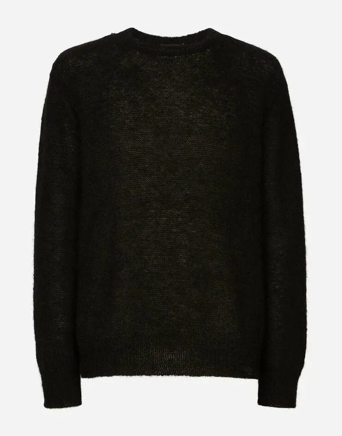 Dolce and Gabbana Sweaters And Cardigans Men Roundneck Mohair Wool Sweater Black