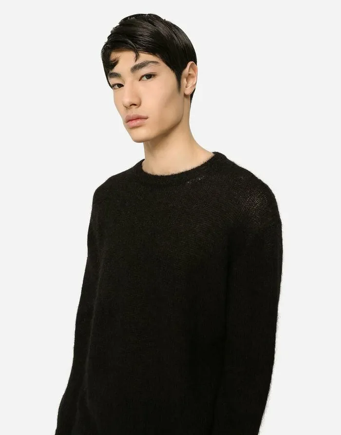 Dolce and Gabbana Sweaters And Cardigans Men Roundneck Mohair Wool Sweater Black Dolce and Gabbana Sweaters And Cardigans Men Roundneck Mohair Wool Sweater Black