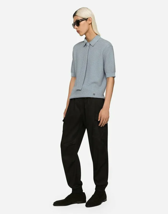 Dolce and Gabbana Sweaters And Cardigans Men Stretch Cotton Poloshirt With DG Hardware Azure Dolce and Gabbana Sweaters And Cardigans Men Stretch Cotton Poloshirt With DG Hardware Azure