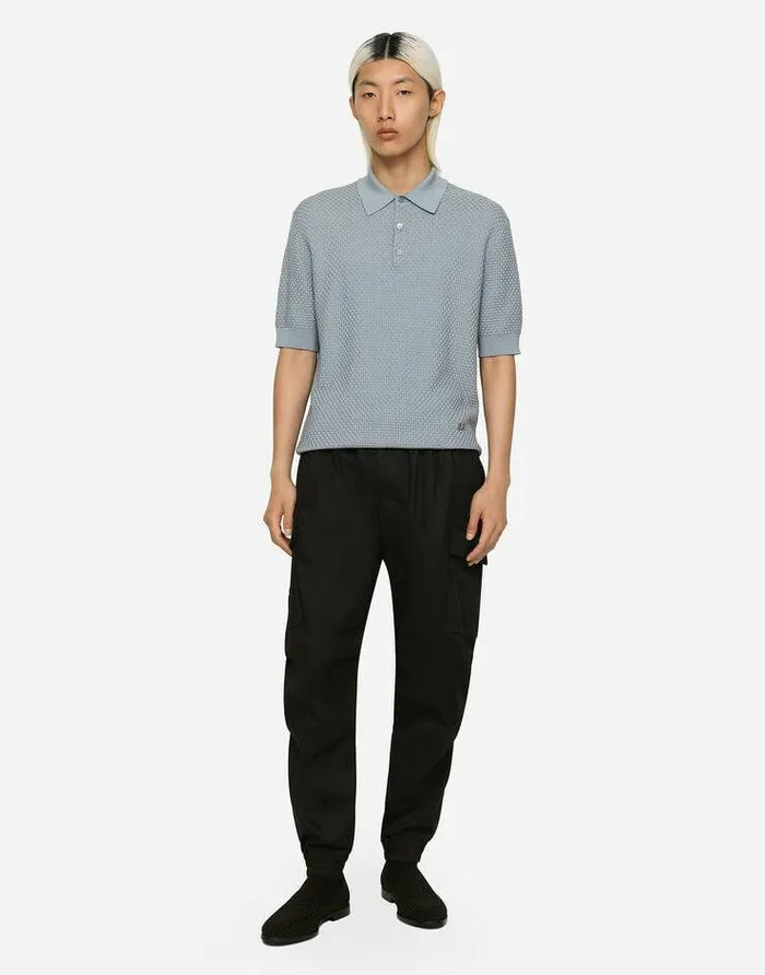 Dolce and Gabbana Sweaters And Cardigans Men Stretch Cotton Poloshirt With DG Hardware Azure Dolce and Gabbana Sweaters And Cardigans Men Stretch Cotton Poloshirt With DG Hardware Azure