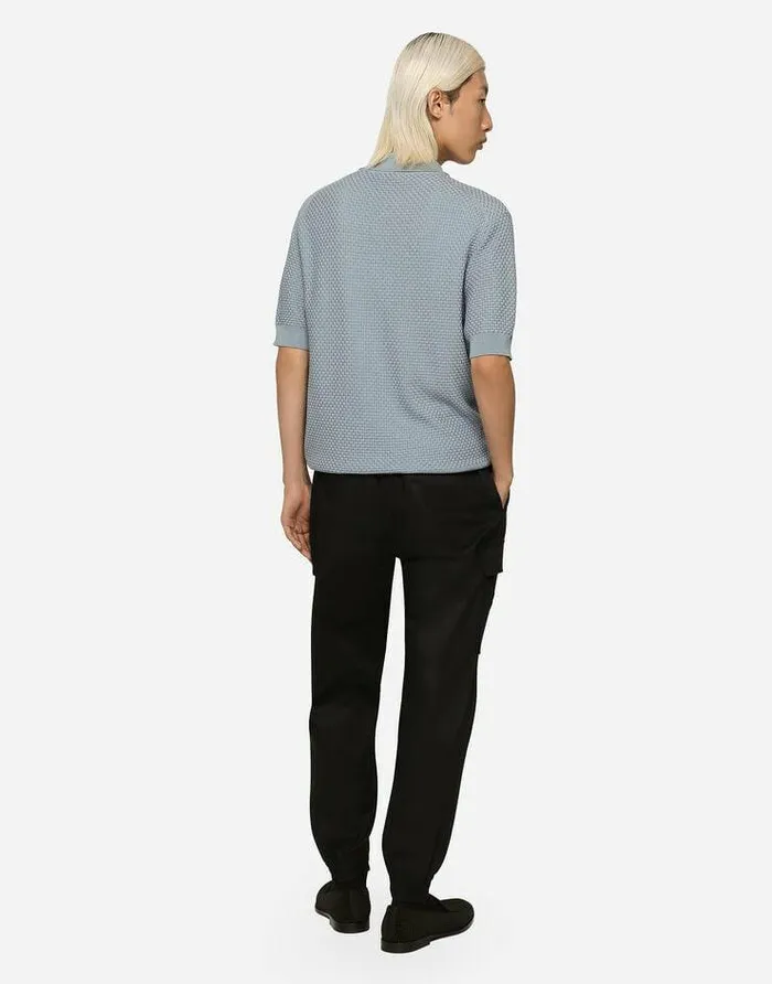 Dolce and Gabbana Sweaters And Cardigans Men Stretch Cotton Poloshirt With DG Hardware Azure Dolce and Gabbana Sweaters And Cardigans Men Stretch Cotton Poloshirt With DG Hardware Azure