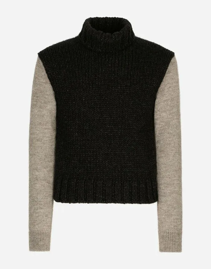 Dolce and Gabbana Sweaters And Cardigans Men Twotone Wool And Alpaca Turtleneck Sweater Multicolor