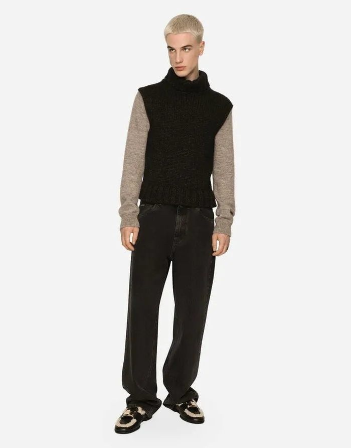 Dolce and Gabbana Sweaters And Cardigans Men Twotone Wool And Alpaca Turtleneck Sweater Multicolor Dolce and Gabbana Sweaters And Cardigans Men Twotone Wool And Alpaca Turtleneck Sweater Multicolor