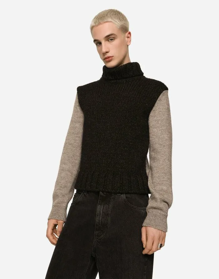 Dolce and Gabbana Sweaters And Cardigans Men Twotone Wool And Alpaca Turtleneck Sweater Multicolor Dolce and Gabbana Sweaters And Cardigans Men Twotone Wool And Alpaca Turtleneck Sweater Multicolor