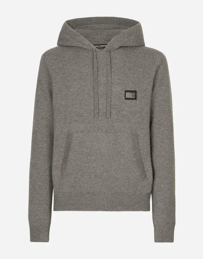 Dolce and Gabbana Sweaters And Cardigans Men Wool And Cashmere Hooded Sweater Grey
