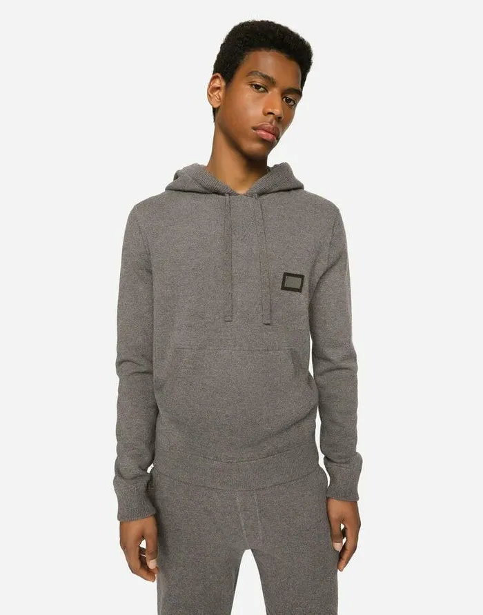 Dolce and Gabbana Sweaters And Cardigans Men Wool And Cashmere Hooded Sweater Grey Dolce and Gabbana Sweaters And Cardigans Men Wool And Cashmere Hooded Sweater Grey