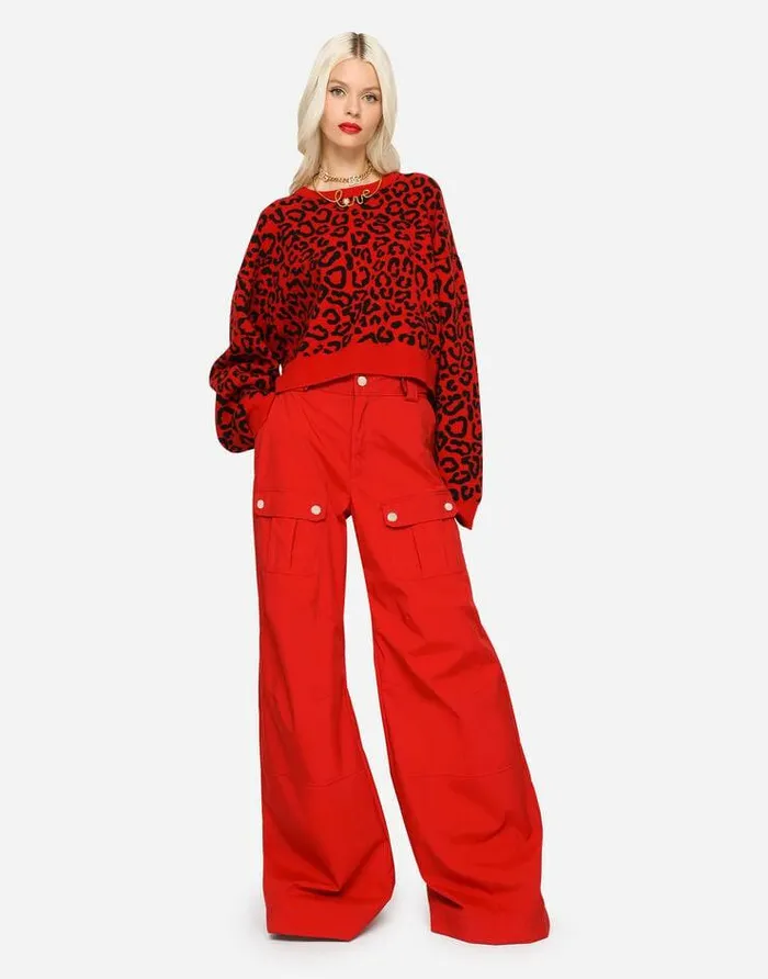 Dolce and Gabbana Sweaters And Cardigans Women Cropped Wool Sweater With Leopard Inlay Multicolor Dolce and Gabbana Sweaters And Cardigans Women Cropped Wool Sweater With Leopard Inlay Multicolor