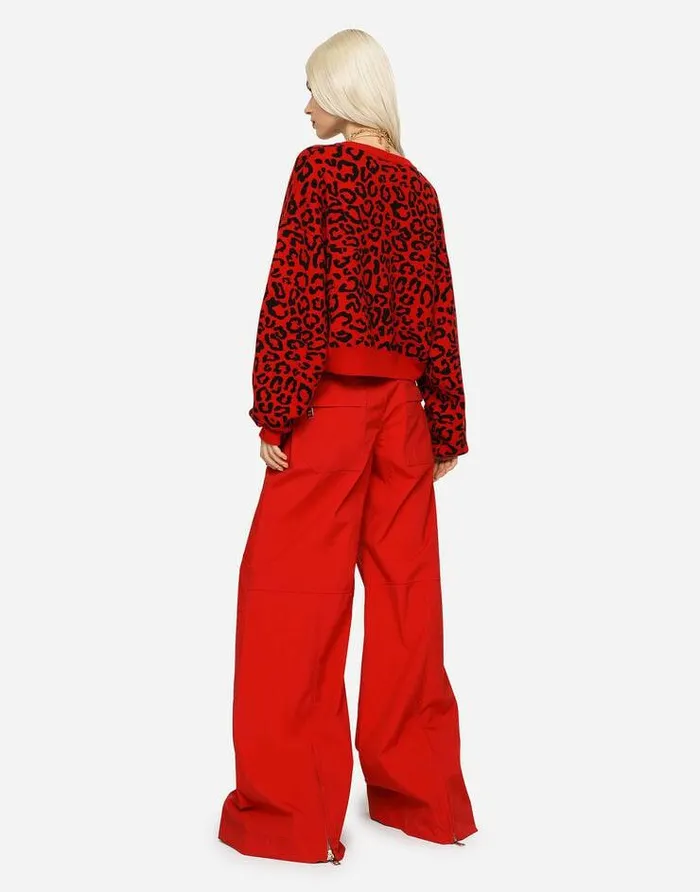 Dolce and Gabbana Sweaters And Cardigans Women Cropped Wool Sweater With Leopard Inlay Multicolor Dolce and Gabbana Sweaters And Cardigans Women Cropped Wool Sweater With Leopard Inlay Multicolor