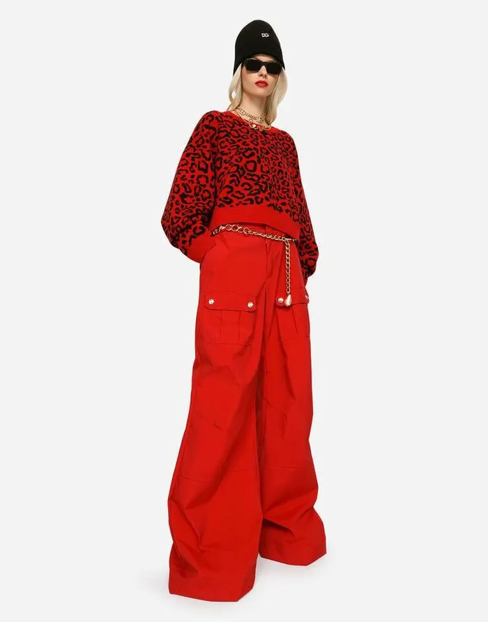 Dolce and Gabbana Sweaters And Cardigans Women Cropped Wool Sweater With Leopard Inlay Multicolor Dolce and Gabbana Sweaters And Cardigans Women Cropped Wool Sweater With Leopard Inlay Multicolor