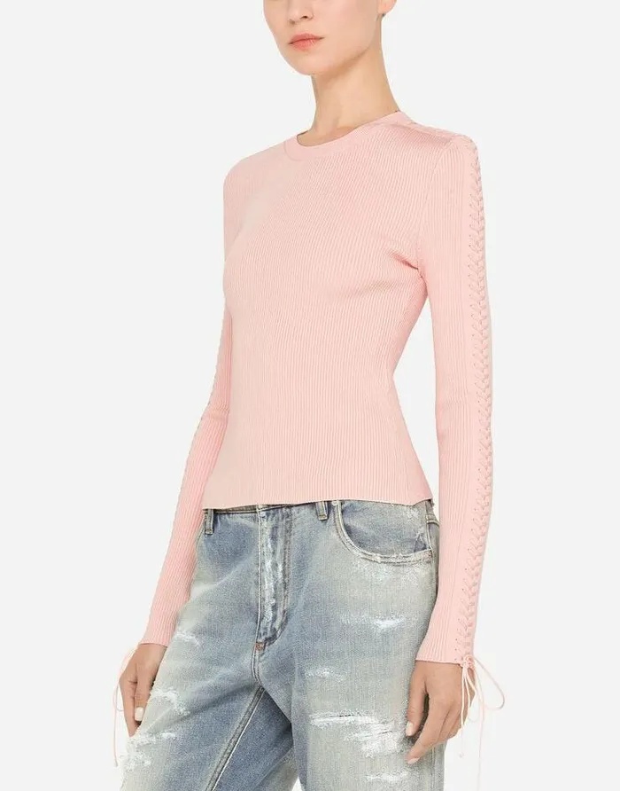 Dolce and Gabbana Sweaters And Cardigans Women Viscose Ribbed Sweater With Lacing And Eyelets Pink Dolce and Gabbana Sweaters And Cardigans Women Viscose Ribbed Sweater With Lacing And Eyelets Pink