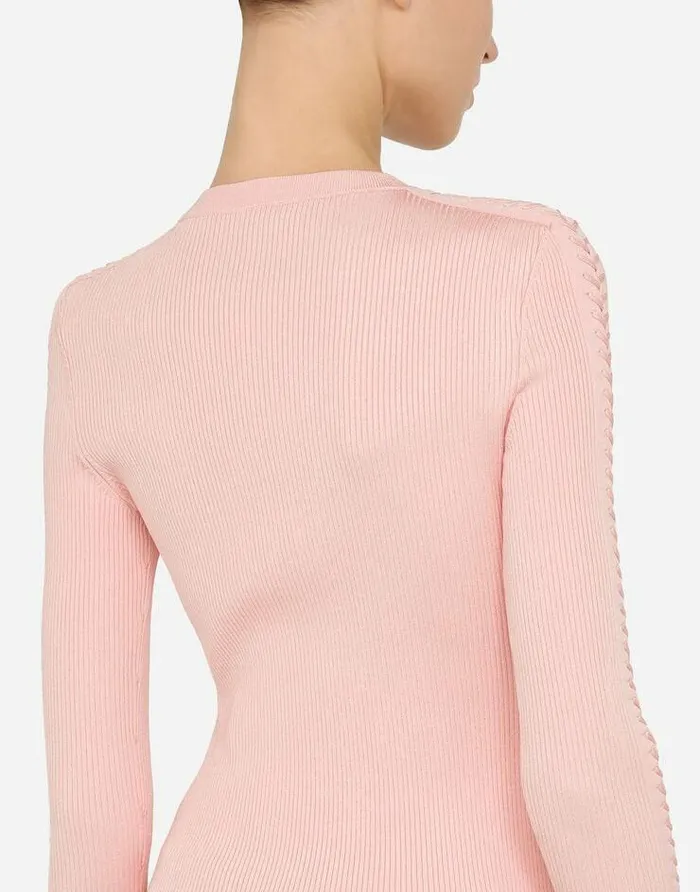Dolce and Gabbana Sweaters And Cardigans Women Viscose Ribbed Sweater With Lacing And Eyelets Pink Dolce and Gabbana Sweaters And Cardigans Women Viscose Ribbed Sweater With Lacing And Eyelets Pink