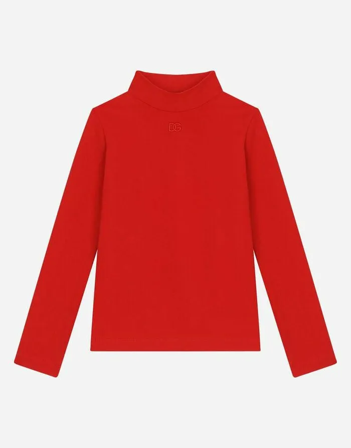 Dolce and Gabbana Sweaters Children Interlock Tshirt With DG Embroidery Bordeaux Dolce and Gabbana Sweaters Children Interlock Tshirt With DG Embroidery Bordeaux