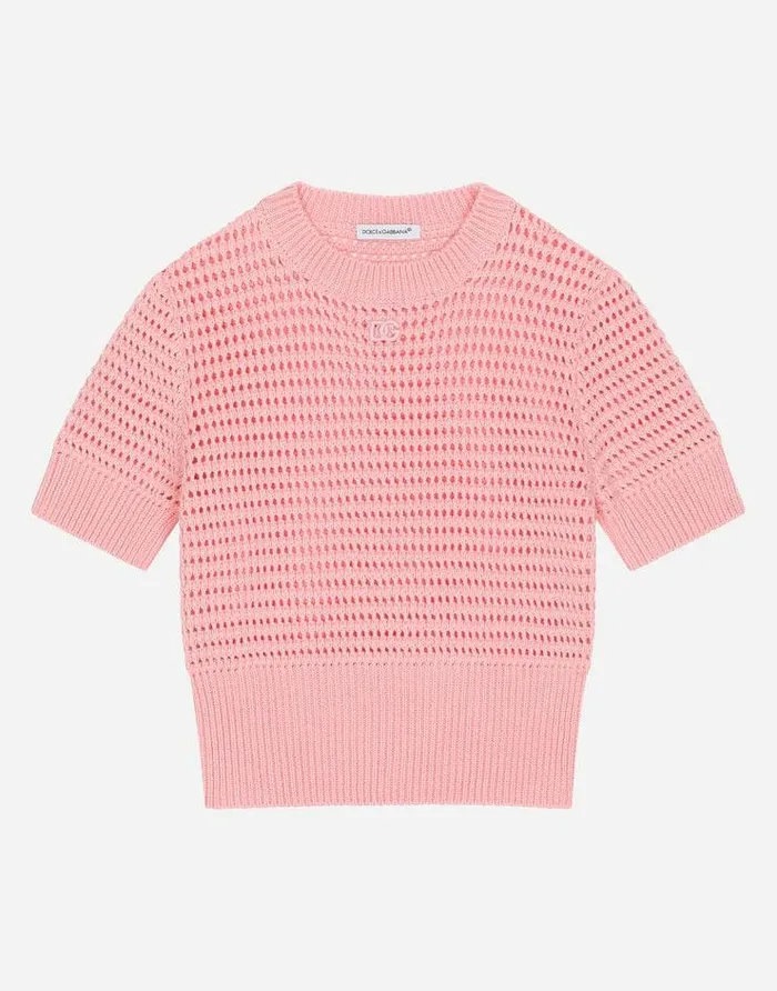 Dolce and Gabbana Sweaters Children Openwork Tshirt Pink