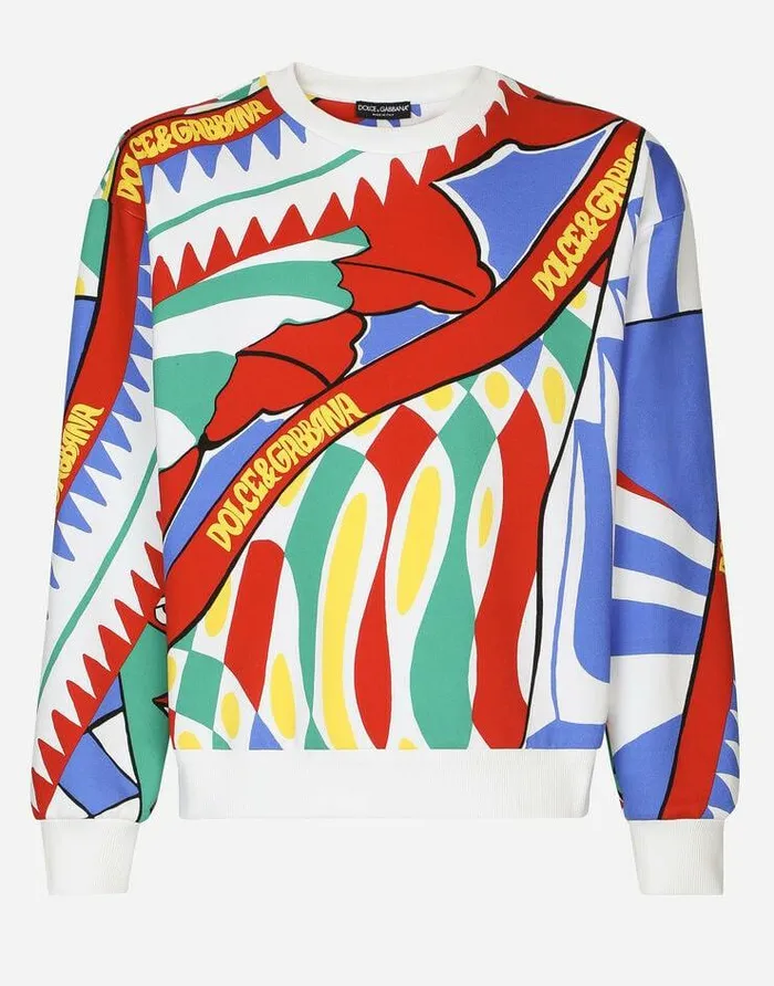 Dolce and Gabbana Sweatshirts Men Carrettoprint Cotton Jersey Sweatshirt Multicolor Dolce and Gabbana Sweatshirts Men Carrettoprint Cotton Jersey Sweatshirt Multicolor
