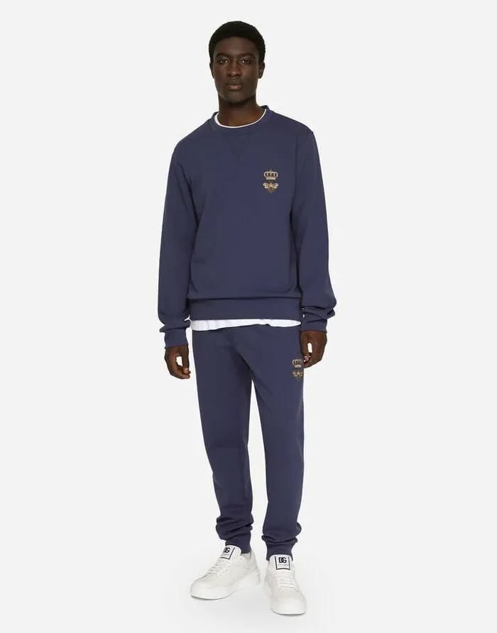 Dolce and Gabbana Sweatshirts Men Cotton Jersey Sweatshirt With Embroidery Blue Dolce and Gabbana Sweatshirts Men Cotton Jersey Sweatshirt With Embroidery Blue