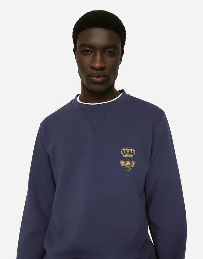 Dolce and Gabbana Sweatshirts Men Cotton Jersey Sweatshirt With Embroidery Blue Dolce and Gabbana Sweatshirts Men Cotton Jersey Sweatshirt With Embroidery Blue
