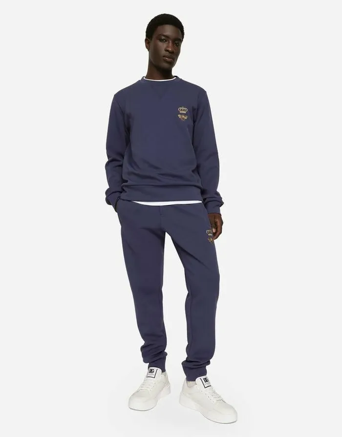 Dolce and Gabbana Sweatshirts Men Cotton Jersey Sweatshirt With Embroidery Blue Dolce and Gabbana Sweatshirts Men Cotton Jersey Sweatshirt With Embroidery Blue