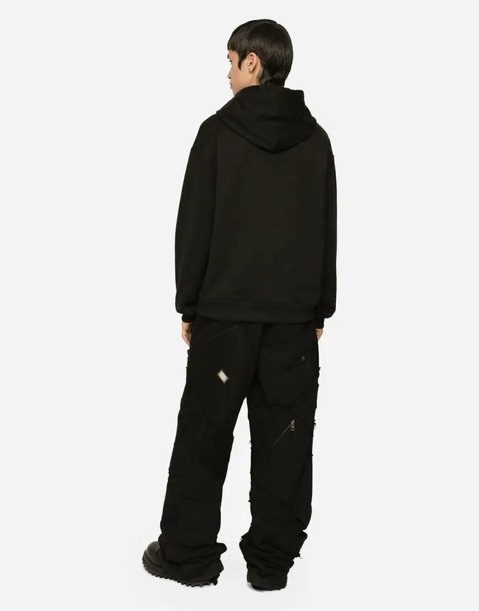 Dolce and Gabbana Sweatshirts Men Jersey Hoodie With Print And Fusible Rhinestone Embellishment Black