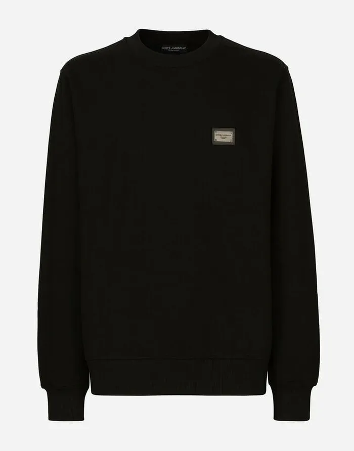 Dolce and Gabbana Sweatshirts Men Jersey Sweatshirt With Branded Tag Black