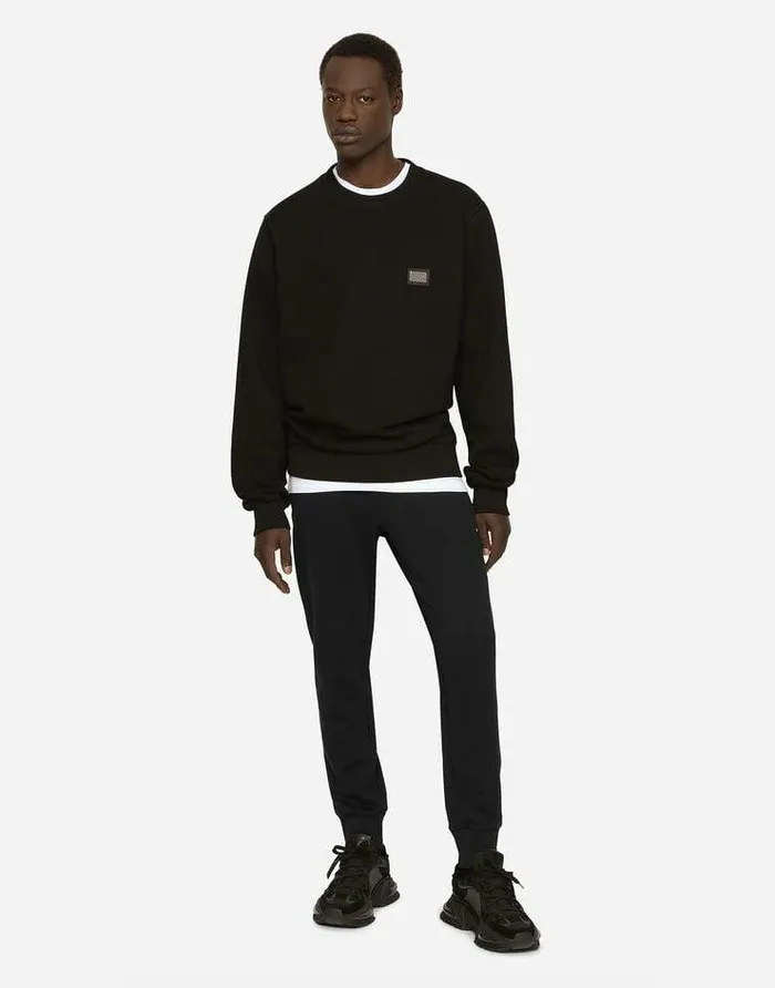 Dolce and Gabbana Sweatshirts Men Jersey Sweatshirt With Branded Tag Black Dolce and Gabbana Sweatshirts Men Jersey Sweatshirt With Branded Tag Black