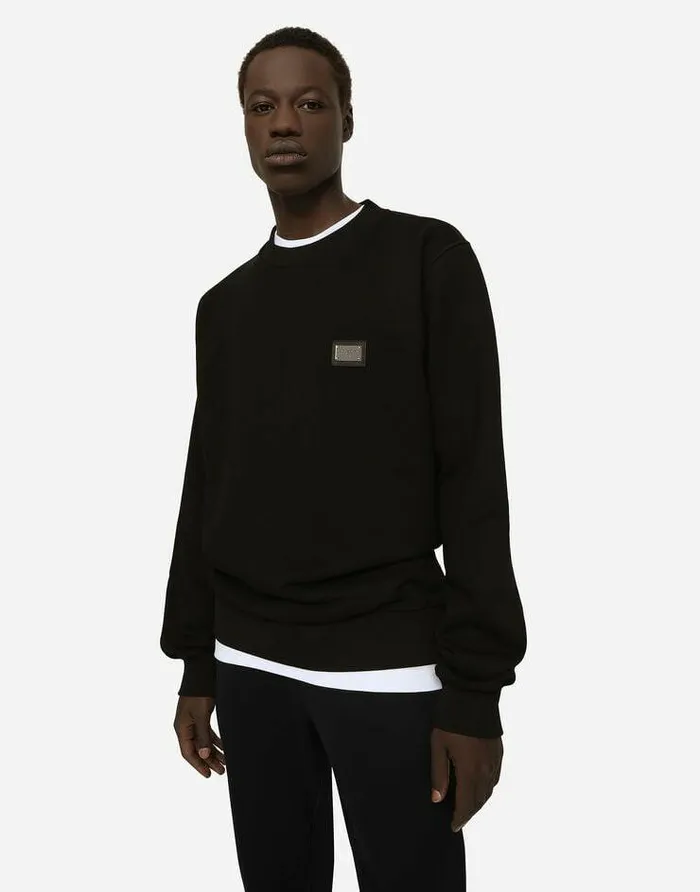 Dolce and Gabbana Sweatshirts Men Jersey Sweatshirt With Branded Tag Black Dolce and Gabbana Sweatshirts Men Jersey Sweatshirt With Branded Tag Black
