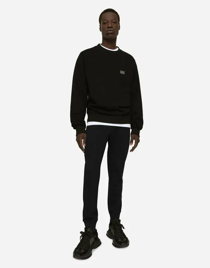 Dolce and Gabbana Sweatshirts Men Jersey Sweatshirt With Branded Tag Black Dolce and Gabbana Sweatshirts Men Jersey Sweatshirt With Branded Tag Black