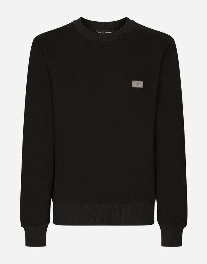 Dolce and Gabbana Sweatshirts Men Jersey Sweatshirt With Branded Tag Blue