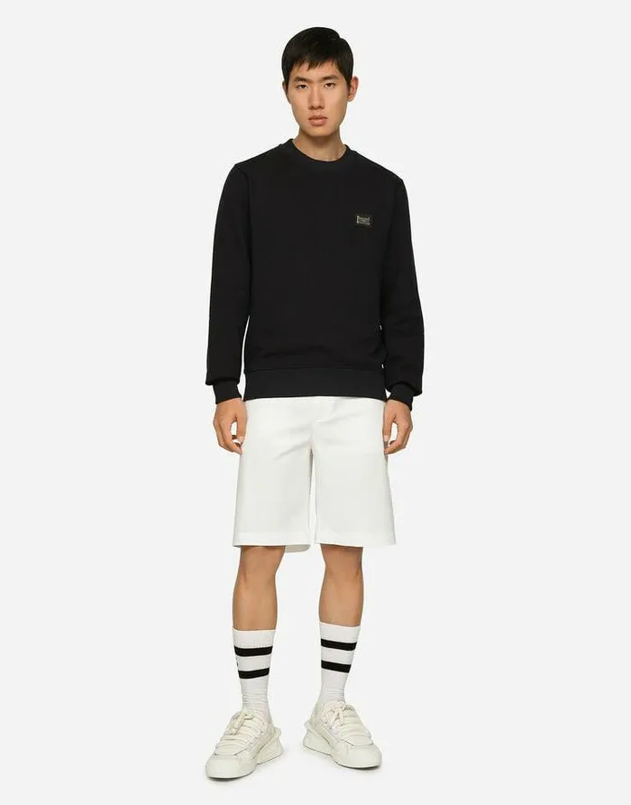Dolce and Gabbana Sweatshirts Men Jersey Sweatshirt With Branded Tag Blue Dolce and Gabbana Sweatshirts Men Jersey Sweatshirt With Branded Tag Blue