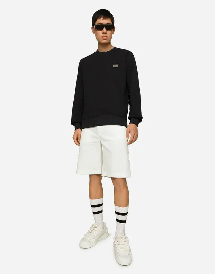 Dolce and Gabbana Sweatshirts Men Jersey Sweatshirt With Branded Tag Blue Dolce and Gabbana Sweatshirts Men Jersey Sweatshirt With Branded Tag Blue