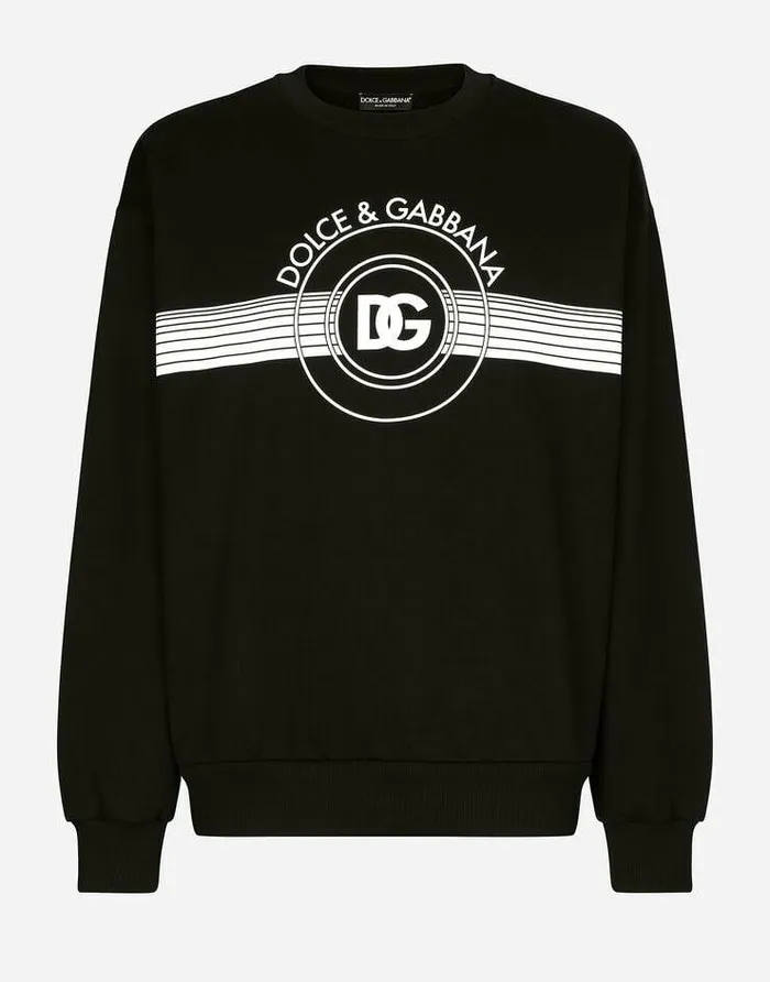 Dolce and Gabbana Sweatshirts Men Jersey Sweatshirt With DG Logo Print Black