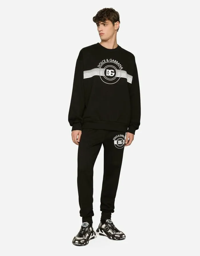 Dolce and Gabbana Sweatshirts Men Jersey Sweatshirt With DG Logo Print Black Dolce and Gabbana Sweatshirts Men Jersey Sweatshirt With DG Logo Print Black