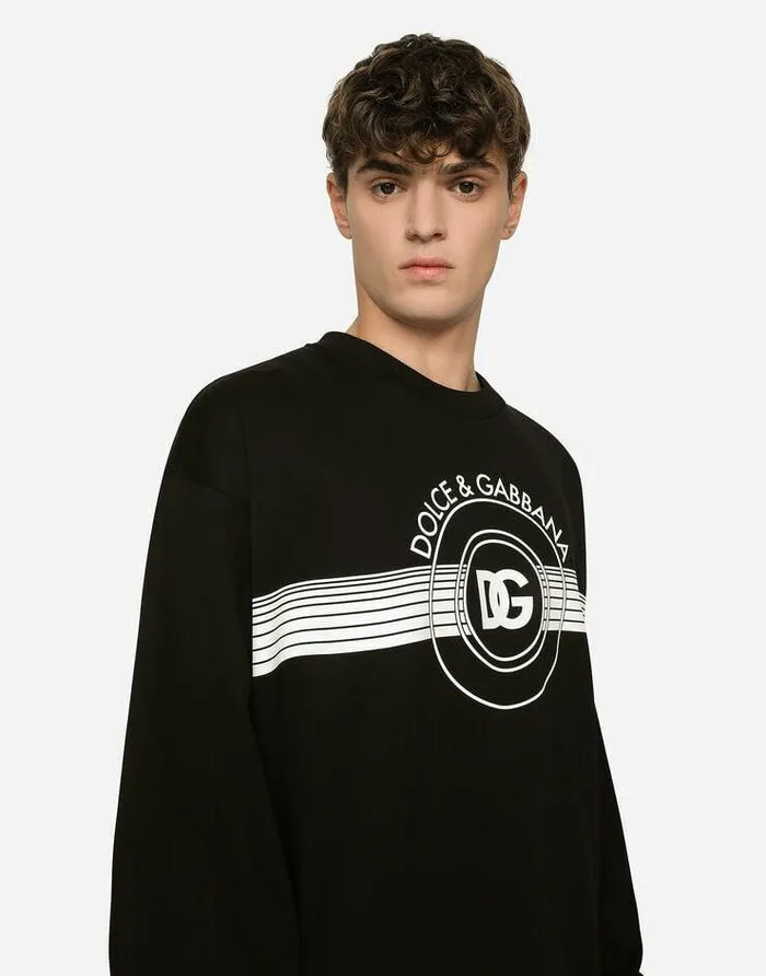 Dolce and Gabbana Sweatshirts Men Jersey Sweatshirt With DG Logo Print Black Dolce and Gabbana Sweatshirts Men Jersey Sweatshirt With DG Logo Print Black