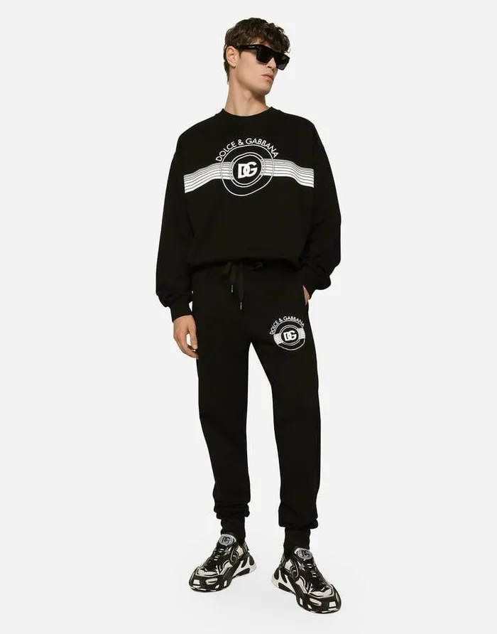 Dolce and Gabbana Sweatshirts Men Jersey Sweatshirt With DG Logo Print Black Dolce and Gabbana Sweatshirts Men Jersey Sweatshirt With DG Logo Print Black