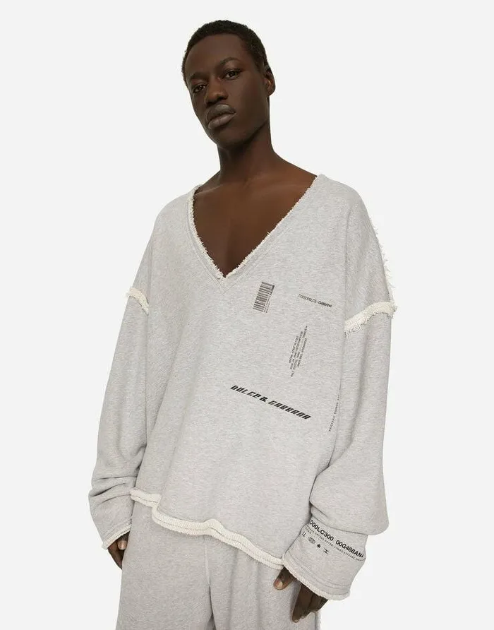 Dolce and Gabbana Sweatshirts Men Printed Jersey Sweatshirt With Small Abrasions Grey Dolce and Gabbana Sweatshirts Men Printed Jersey Sweatshirt With Small Abrasions Grey