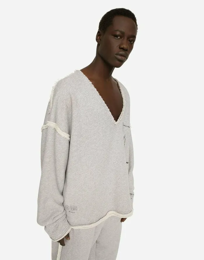 Dolce and Gabbana Sweatshirts Men Printed Jersey Sweatshirt With Small Abrasions Grey Dolce and Gabbana Sweatshirts Men Printed Jersey Sweatshirt With Small Abrasions Grey
