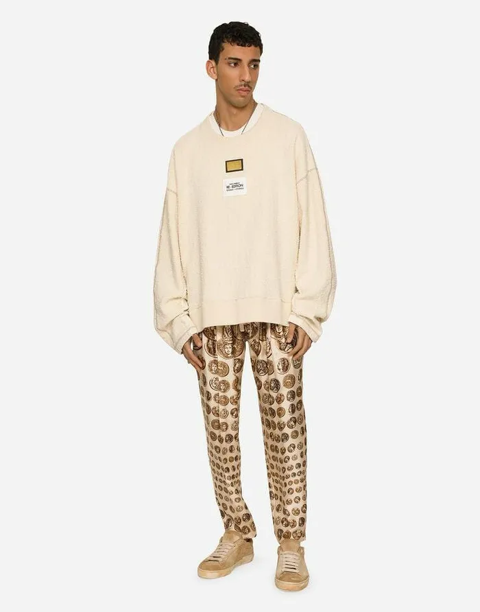 Dolce and Gabbana Sweatshirts Men ReEdition Label Patchwork Jersey Sweatshirt Multicolor
