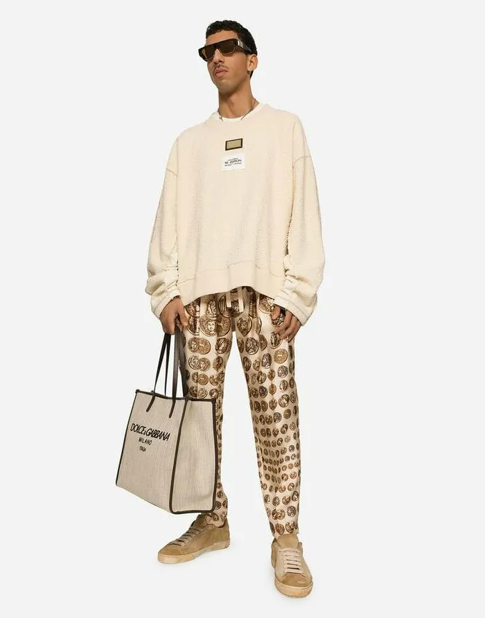 Dolce and Gabbana Sweatshirts Men ReEdition Label Patchwork Jersey Sweatshirt Multicolor