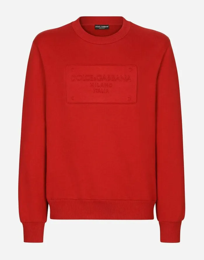 Dolce and Gabbana Sweatshirts Men Technical Jersey Sweatshirt With Embossed DG Logo Red Dolce and Gabbana Sweatshirts Men Technical Jersey Sweatshirt With Embossed DG Logo Red