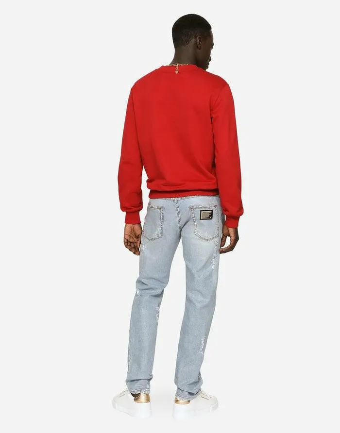 Dolce and Gabbana Sweatshirts Men Technical Jersey Sweatshirt With Embossed DG Logo Red Dolce and Gabbana Sweatshirts Men Technical Jersey Sweatshirt With Embossed DG Logo Red