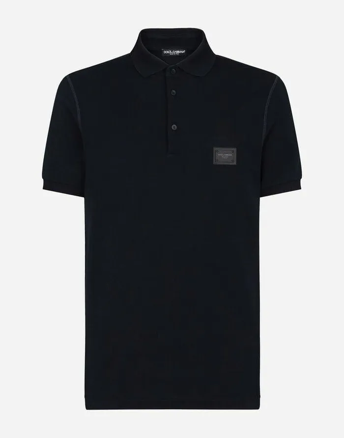 Dolce and Gabbana TShirts And Polos Men Cotton Piqu Poloshirt With Branded Plate Blue Dolce and Gabbana TShirts And Polos Men Cotton Piqu Poloshirt With Branded Plate Blue