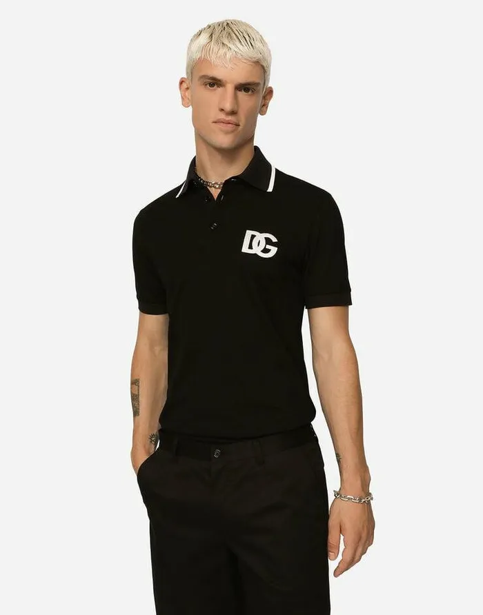 Dolce and Gabbana TShirts And Polos Men Cotton Piqu Poloshirt With DG Embroidery Black