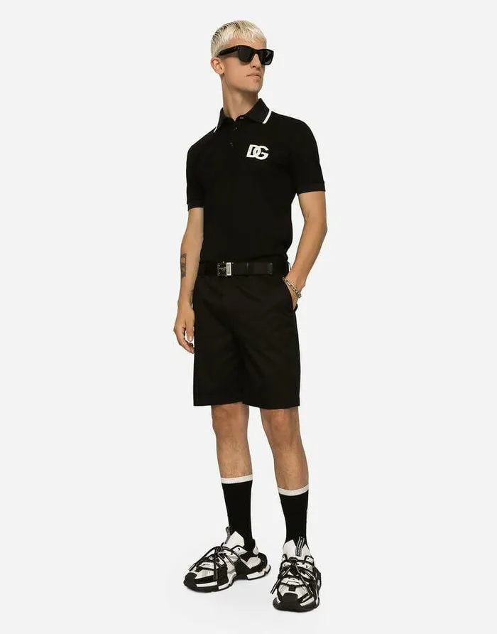 Dolce and Gabbana TShirts And Polos Men Cotton Piqu Poloshirt With DG Embroidery Black