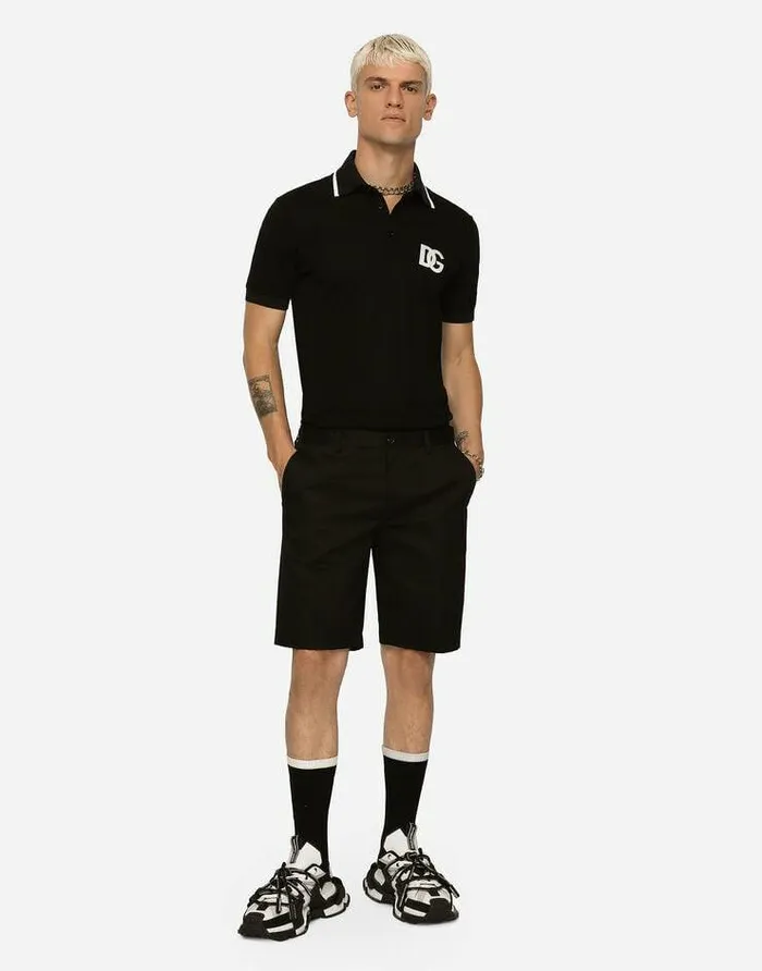 Dolce and Gabbana TShirts And Polos Men Cotton Piqu Poloshirt With DG Embroidery Black