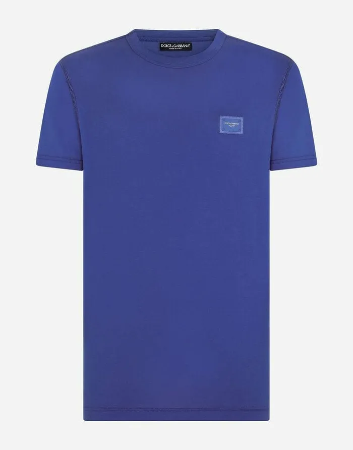 Dolce and Gabbana TShirts And Polos Men Cotton Tshirt With Branded Plate Blue Dolce and Gabbana TShirts And Polos Men Cotton Tshirt With Branded Plate Blue