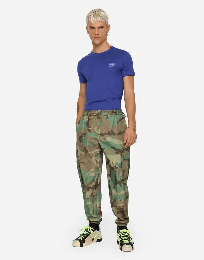 Dolce and Gabbana TShirts And Polos Men Cotton Tshirt With Branded Plate Blue Dolce and Gabbana TShirts And Polos Men Cotton Tshirt With Branded Plate Blue