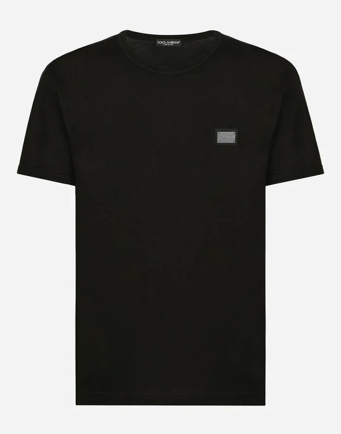 Dolce and Gabbana TShirts And Polos Men Cotton Tshirt With Branded Tag Black
