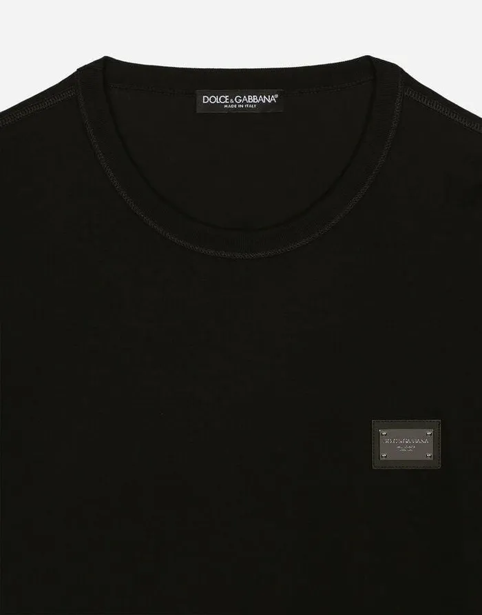 Dolce and Gabbana TShirts And Polos Men Cotton Tshirt With Branded Tag Black Dolce and Gabbana TShirts And Polos Men Cotton Tshirt With Branded Tag Black
